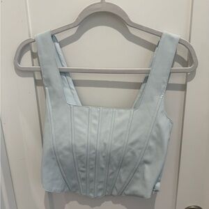 7 For All Mankind Light Blue Leather Top